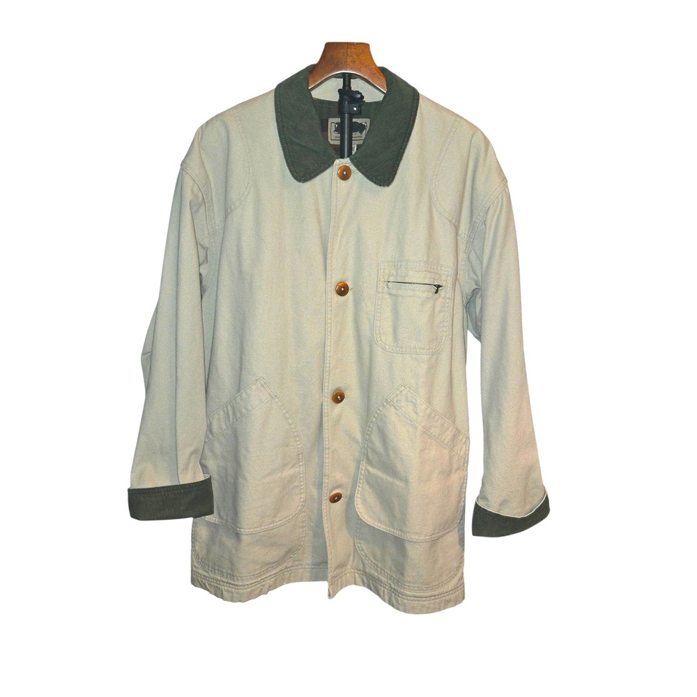 LL Bean Original Field Coat Mens L VTG Y2K Tan Plaid Flannel Lined Canvas 0JV69